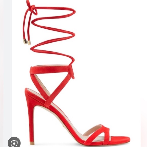 Stuart Weitzman Red Lace Up Heels - Picture 1 of 4